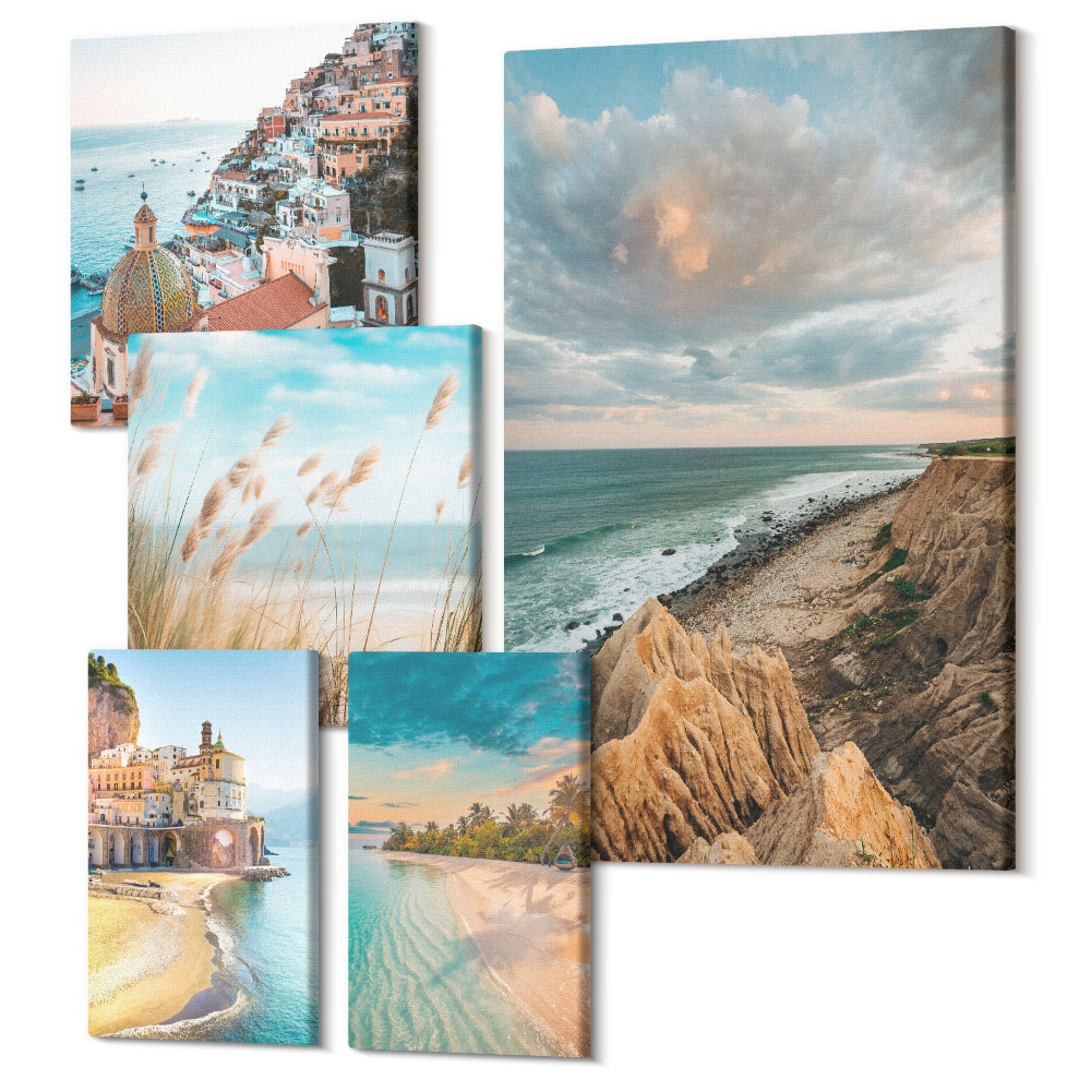 Sada obrazů pentaptych Přímořská krajina a malebné pláže světa