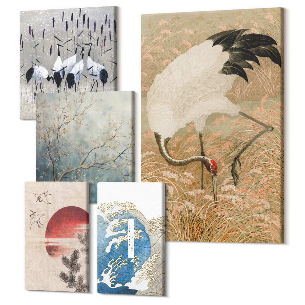 Sada obrazů pentaptych Stylové obrazy s motivy přírody a ptáků