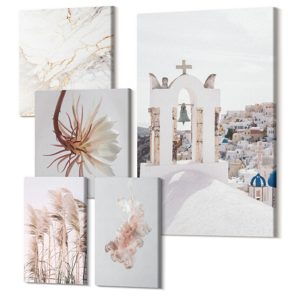 Sada obrazů pentaptych Stylové pohledy na architekturu a přírodu v pastelech