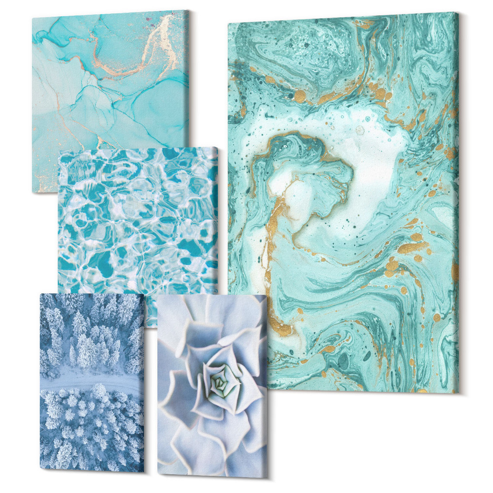 Sada obrazů pentaptych Stylové akcenty v odstínech tyrkysové a modré