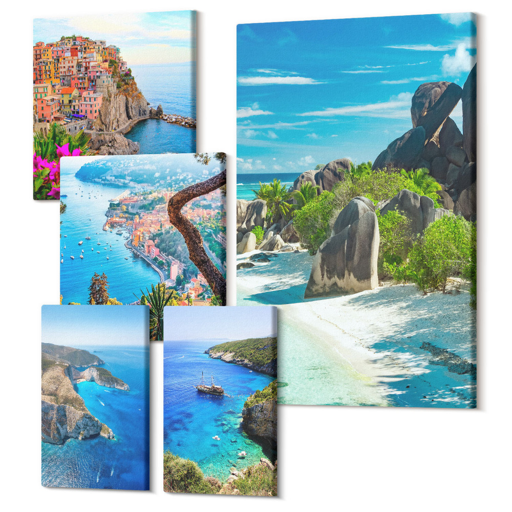 Sada obrazů na zeď pentaptych Přímořská krajina s malebným výhledem na pobřeží