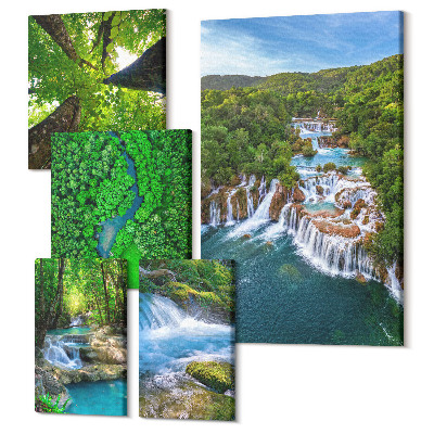 Sada obrazů pentaptych Přírodní vodopády a zelené přírodní krajiny