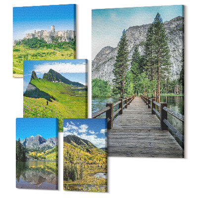 Sada 5 obrazů Přírodní horské krajiny s vodopády a lesy