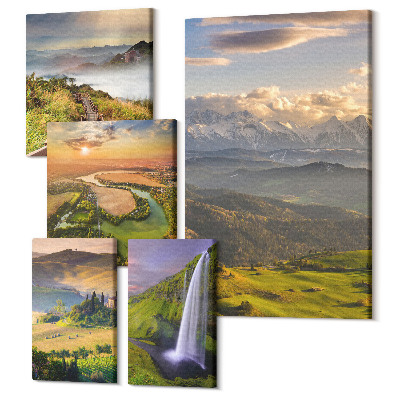 Sada obrazů pentaptych Horská krajina a vodopády v malebném prostředí