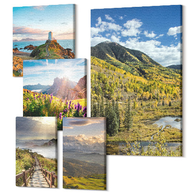 Sada obrazů pentaptych Horská krajina s malebnými výhledy do přírody