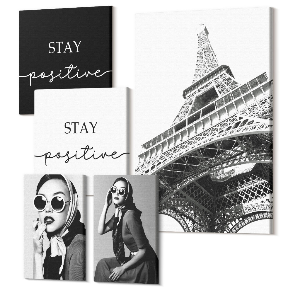 Sada obrazů na zeď pentaptych Stylová grafika s módními a pařížskými akcenty