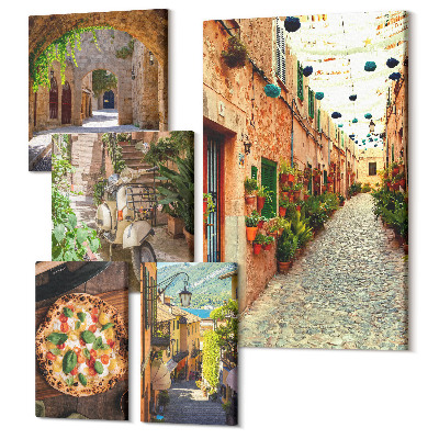 Sada 5 obrazů Okouzlující uličky a lahodná jídla v italském stylu