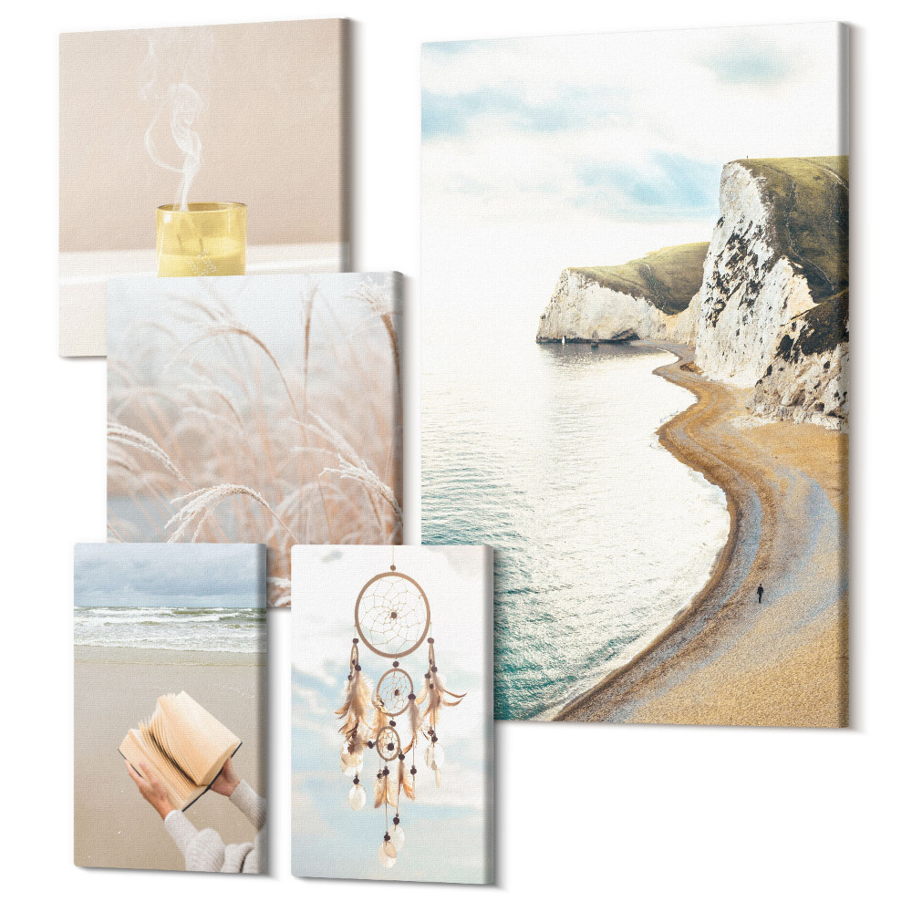 Sada obrazů pentaptych Relaxační přírodní motivy s knihami a sny