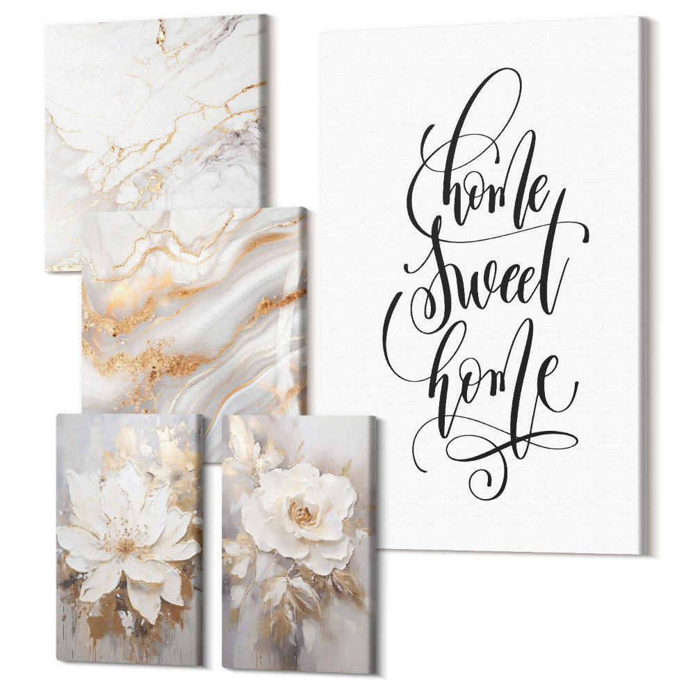 Sada 5 obrazů Stylové květiny a elegantní mramorové vzory do interiéru