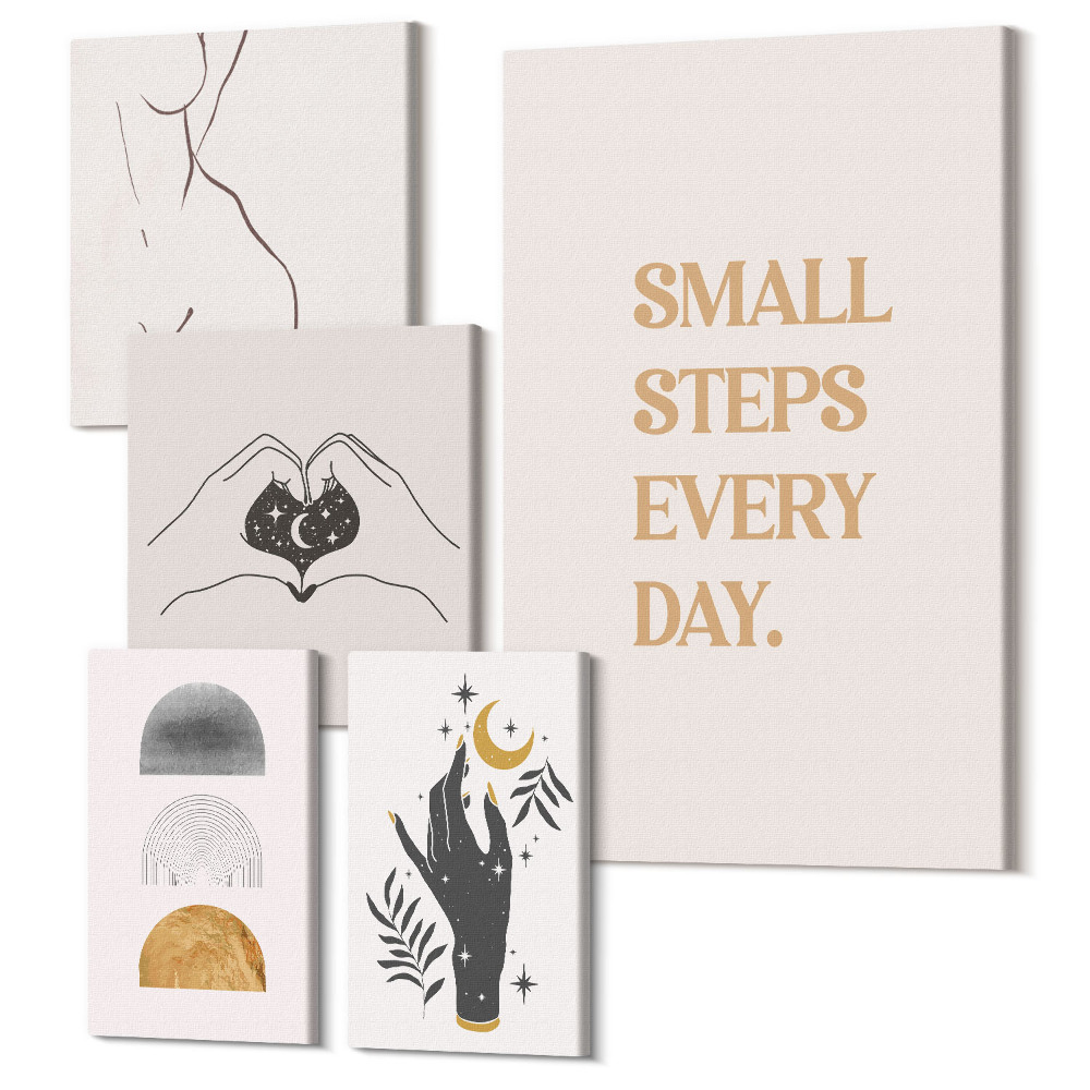 Sada obrazů pentaptych Motivace a pozitivní myšlení v minimalistickém stylu