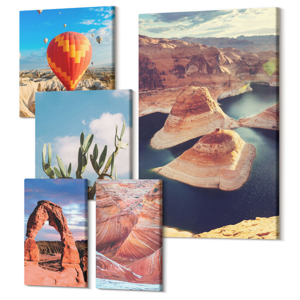 Sada obrazů na zeď pentaptych Přírodní krajiny s horami a vodními útvary