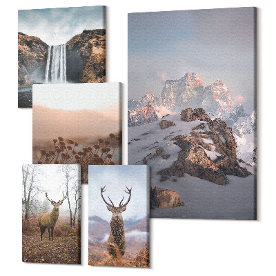 Sada 5 obrazů Horské krajiny s divokou zvěří a zvířaty