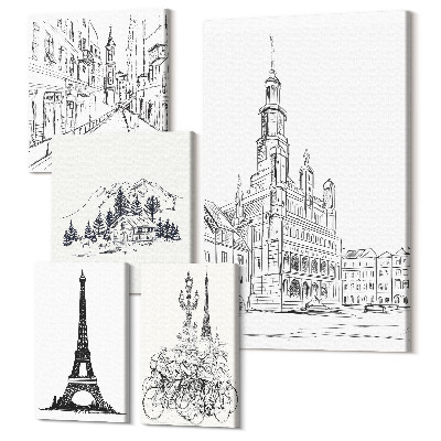 Sada 5 obrazů Stylové ilustrace architektury a městské krajiny