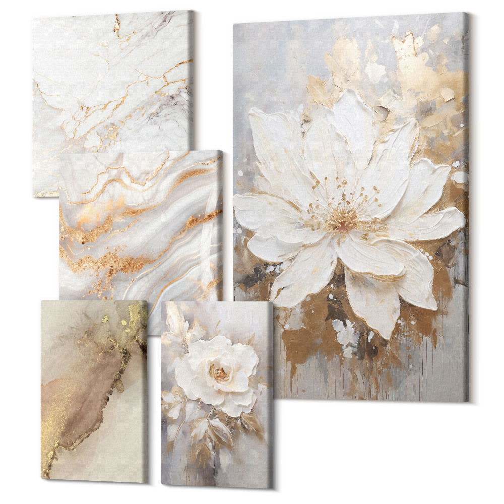 Sada obrazů na zeď pentaptych Květinové kompozice v elegantním, moderním stylu