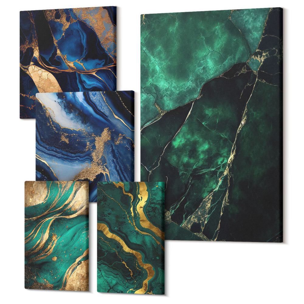 Sada 5 obrazů Elegantní abstrakce v odstínech zelené a modré