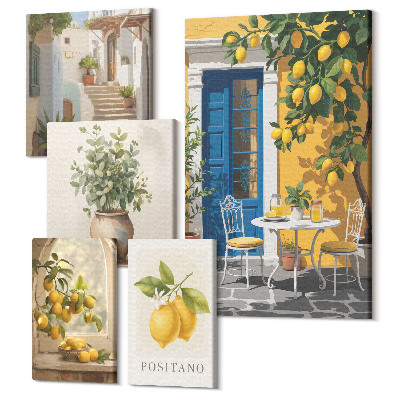 Sada 5 obrazů Citrusové inspirace ve středomořském stylu