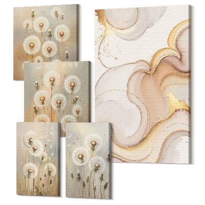 Sada 5 obrazů Květinové motivy v jemných odstínech přírody