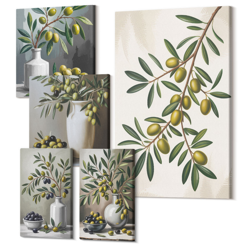 Sada obrazů na zeď pentaptych Rustikální olivové akcenty do interiéru
