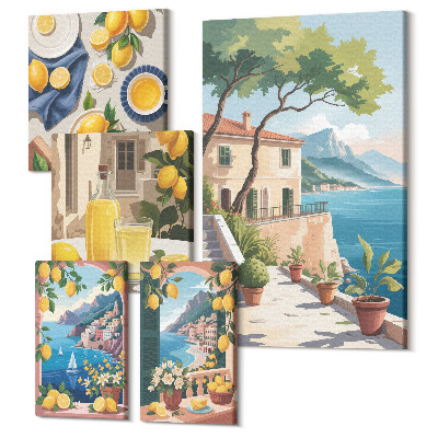 Sada obrazů pentaptych Citrony s výhledem na malebnou krajinu
