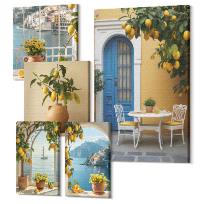 Sada 5 obrazů Citronové inspirace ve slunném středomořském stylu