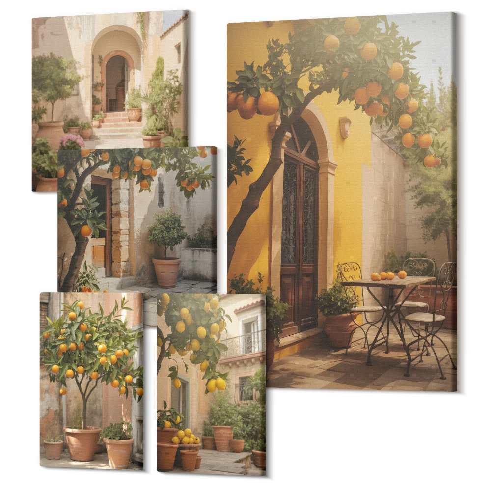 Sada 5 obrazů Okouzlující uličky mezi pomerančovníky