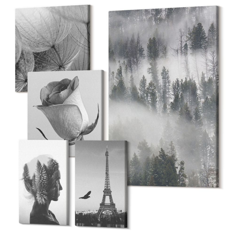 Sada 5 obrazů Černobílé inspirace přírodou a evropským městem