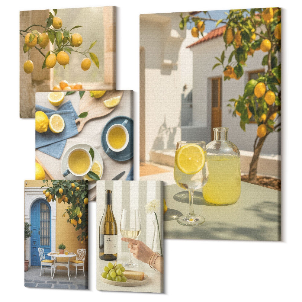 Sada obrazů pentaptych Rustikální motiv citronu do kuchyně