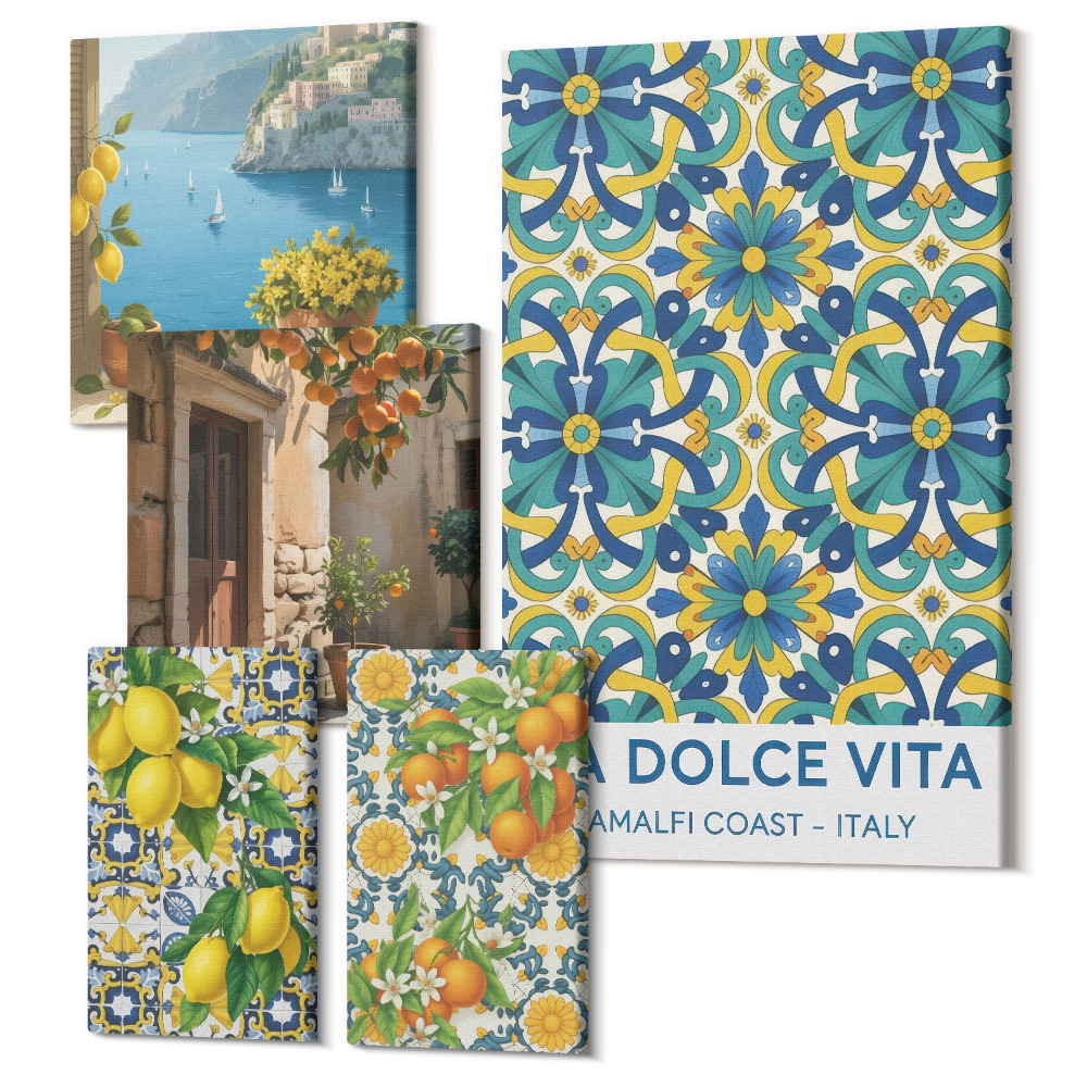 Sada 5 obrazů Italská inspirace citrusy a květinami v Amalfi