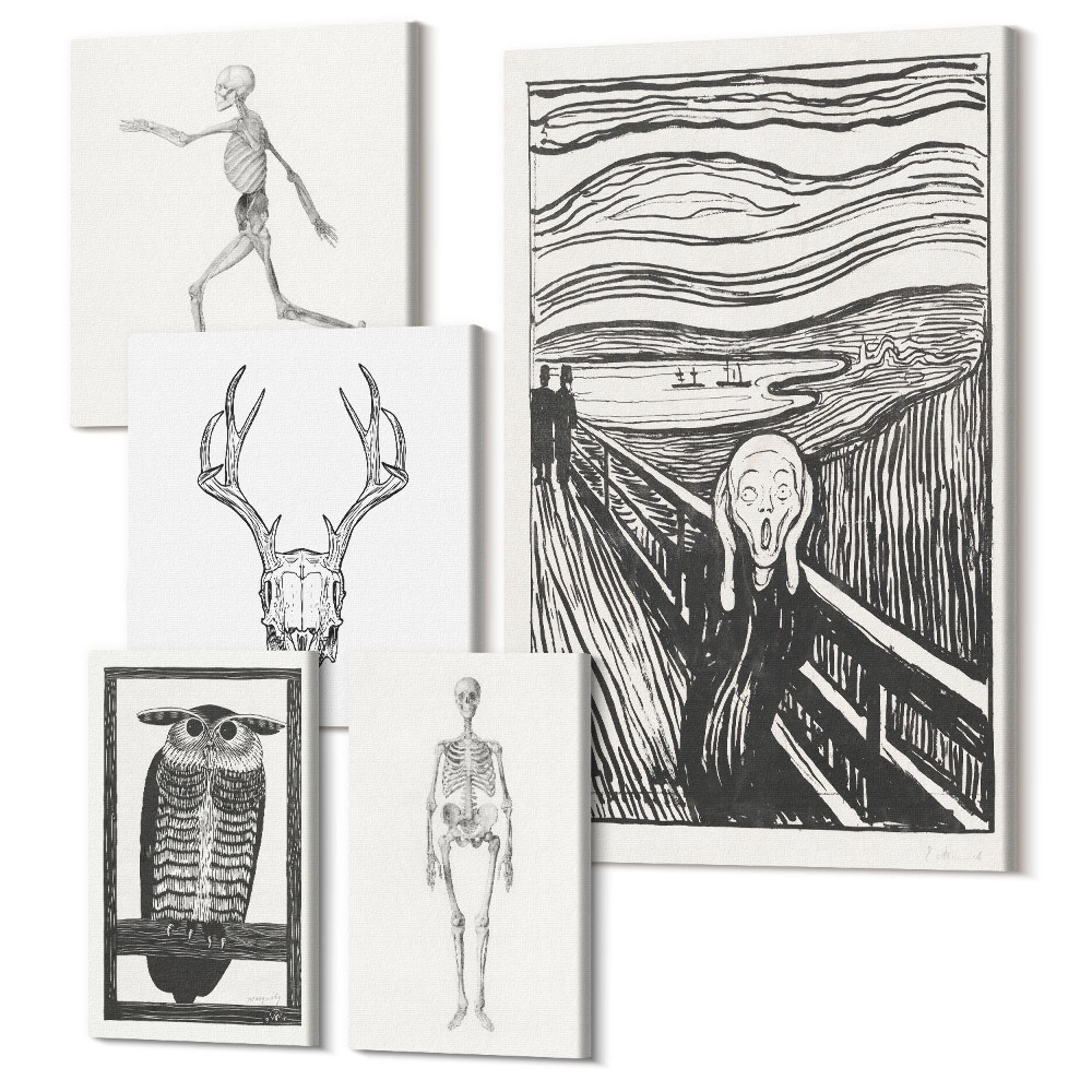 Sada obrazů pentaptych Surrealistické umění s motivy přírody a člověka