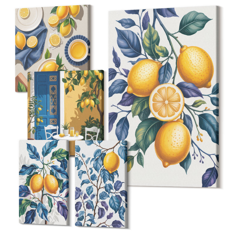Sada 5 obrazů Citrusové inspirace v provensálském stylu do kuchyně