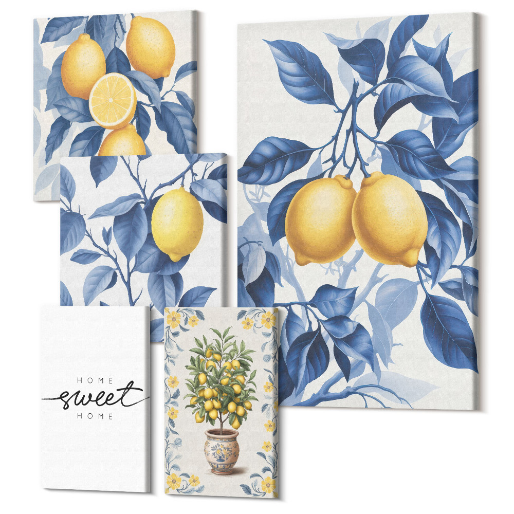 Sada obrazů pentaptych Citronové akcenty v rustikálním stylu do interiéru