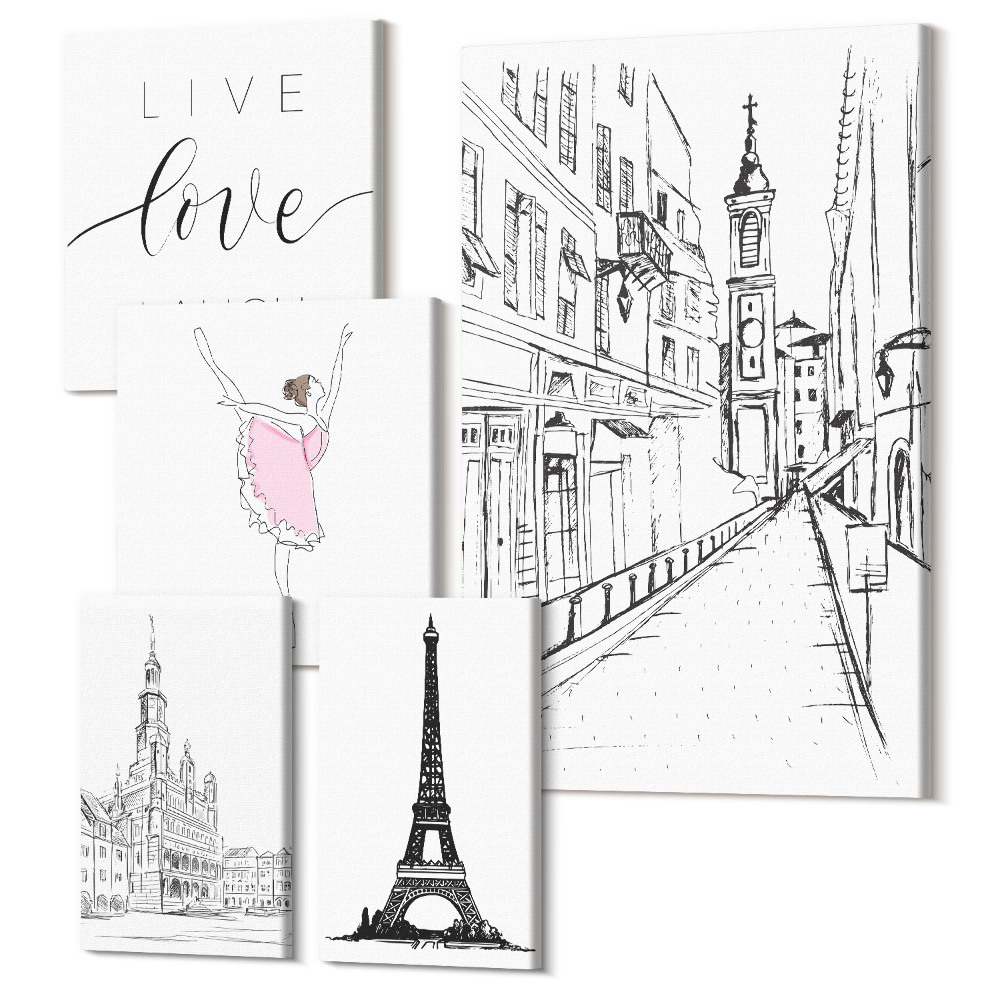 Sada 5 obrazů Stylová inspirace s pařížskými akcenty a citáty