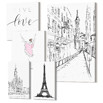 Sada 5 obrazů Stylová inspirace s pařížskými akcenty a citáty