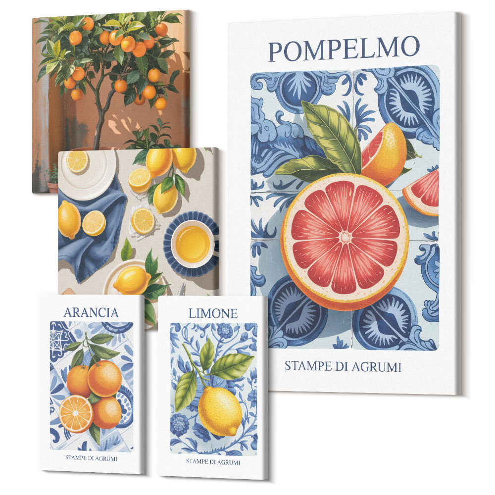 Sada obrazů pentaptych Citrusové inspirace pro vintage dekorace