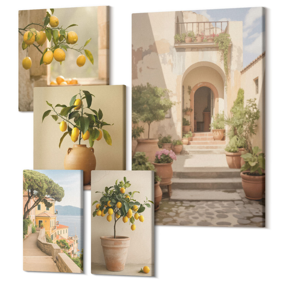 Sada obrazů na zeď pentaptych Stylové citrusové dekorace v rustikálním prostředí