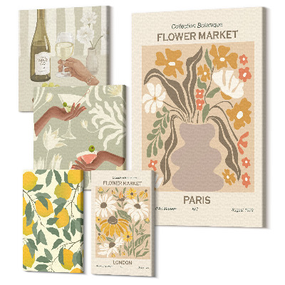 Sada 5 obrazů Květinové trhy a vintage ovocné akcenty