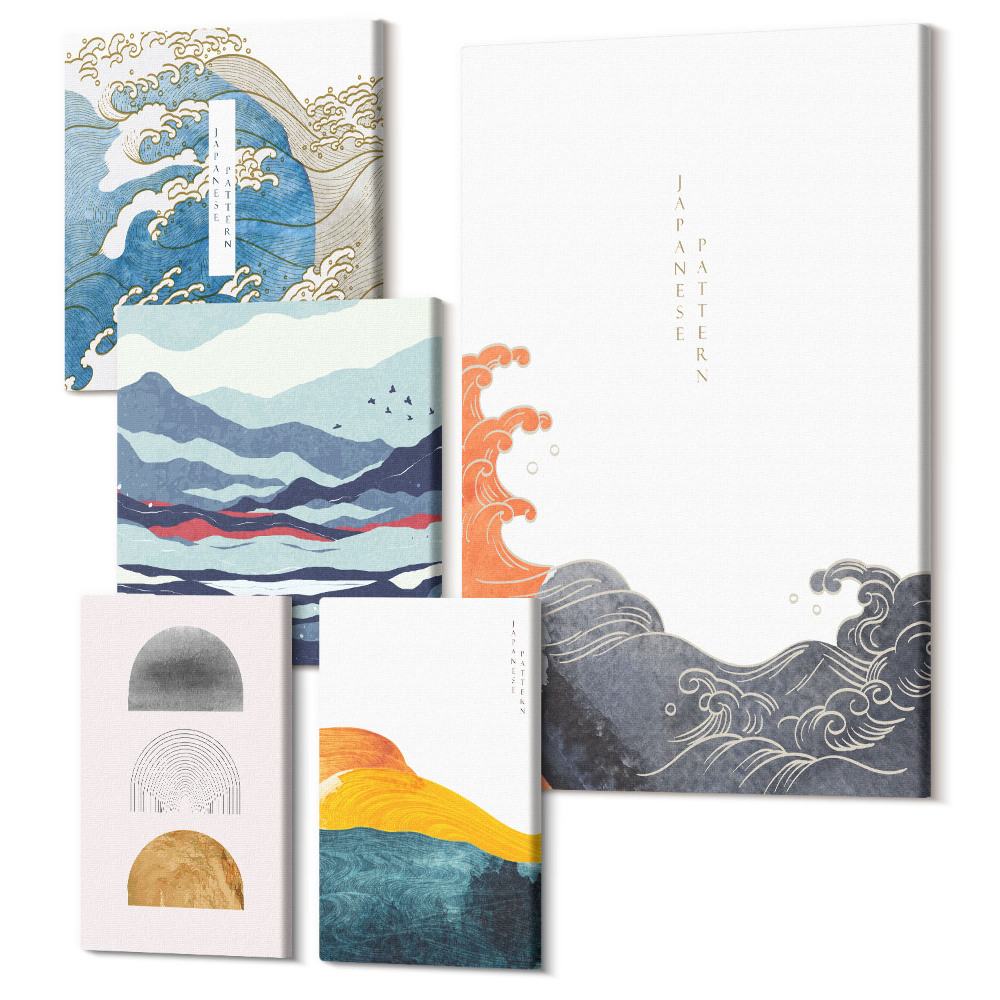 Sada 5 obrazů Japonský styl vlny hory abstraktní dekorativní vzory