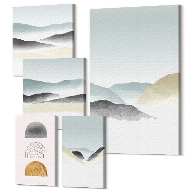 Sada obrazů pentaptych Abstraktní krajiny v jemných odstínech přírody