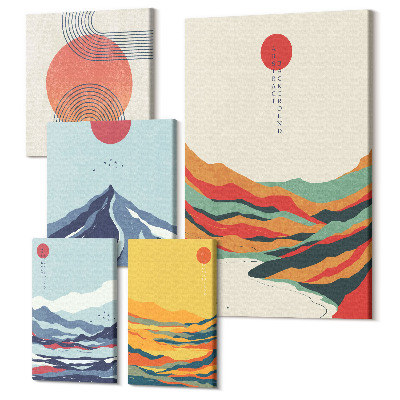 Sada 5 obrazů Abstraktní horské krajiny s geometrickými tvary