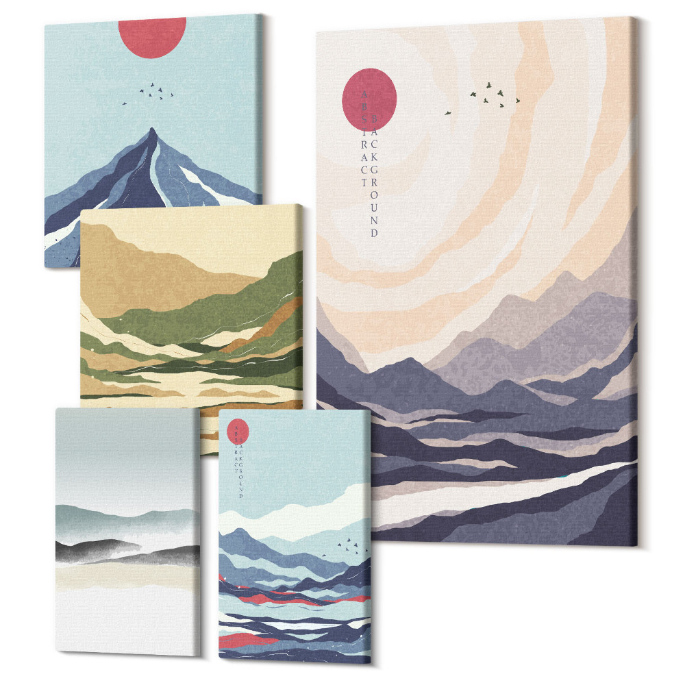 Sada obrazů pentaptych Abstraktní horské krajiny s minimalistickými motivy