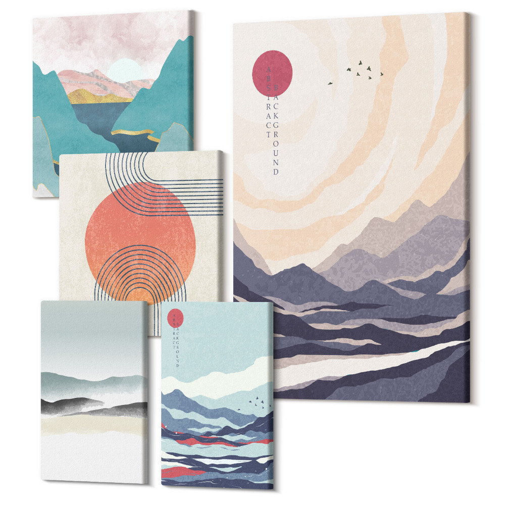 Sada 5 obrazů Abstraktní horské krajiny a geometrické tvary
