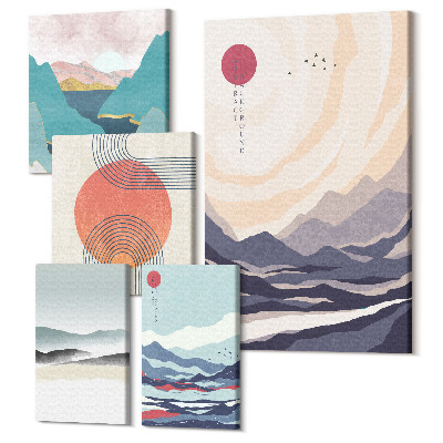 Sada 5 obrazů Abstraktní horské krajiny a geometrické tvary