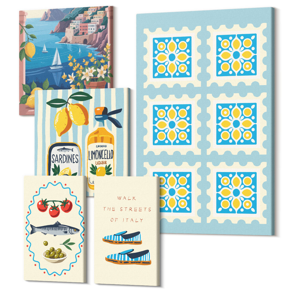 Sada 5 obrazů Kuchyňská inspirace z Itálie, středomořská chuť a styl