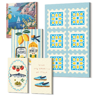 Sada 5 obrazů Kuchyňská inspirace z Itálie, středomořská chuť a styl