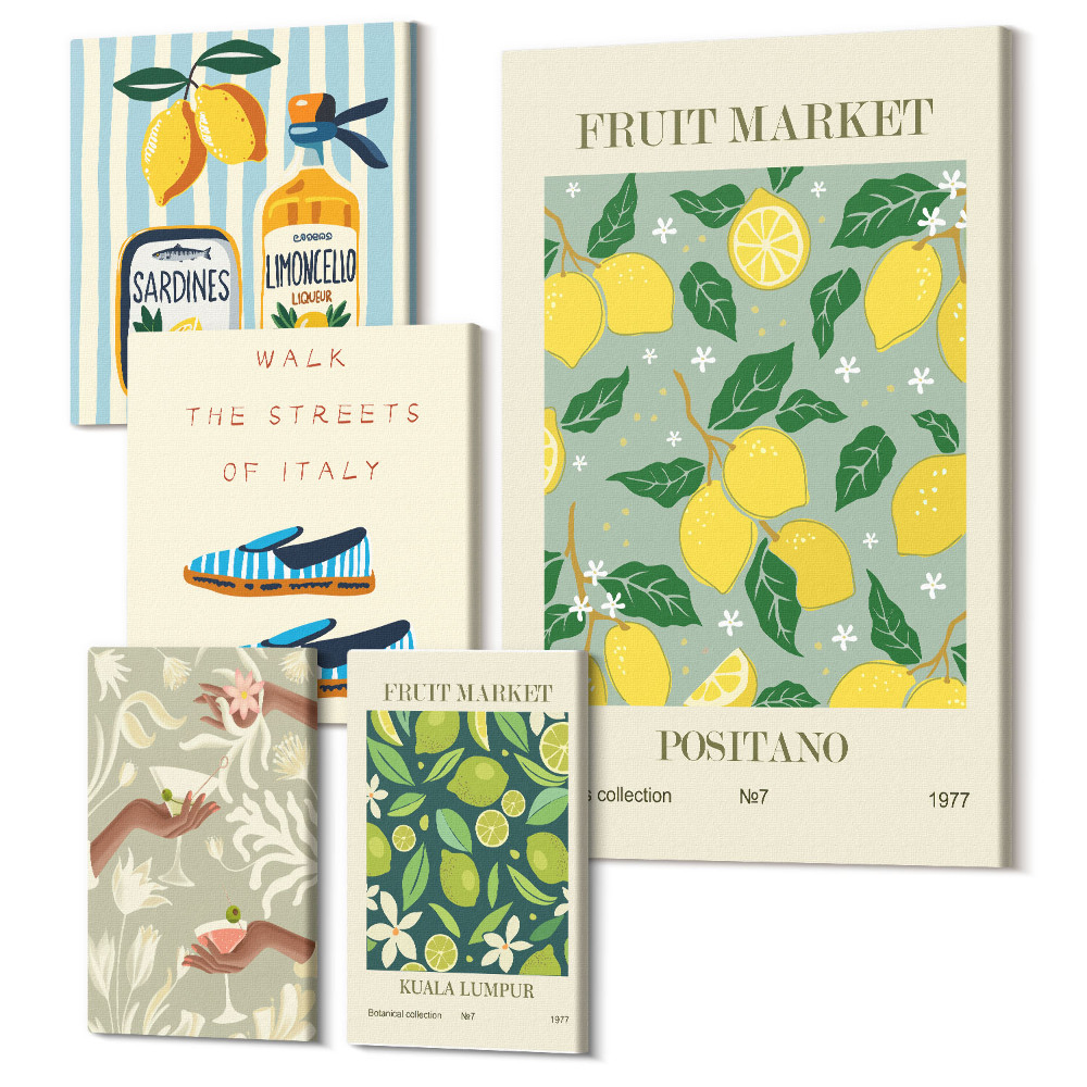 Sada 5 obrazů Ovocná inspirace z vintage trhu