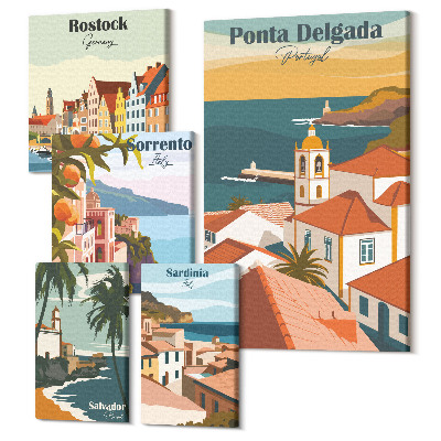 Sada 5 obrazů Pohledy evropských měst na malebnou krajinu