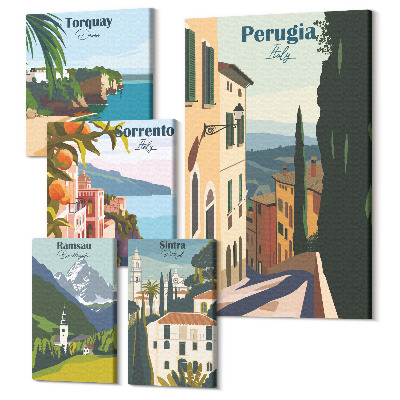 Sada obrazů pentaptych Italská města výhled na malebné uličky