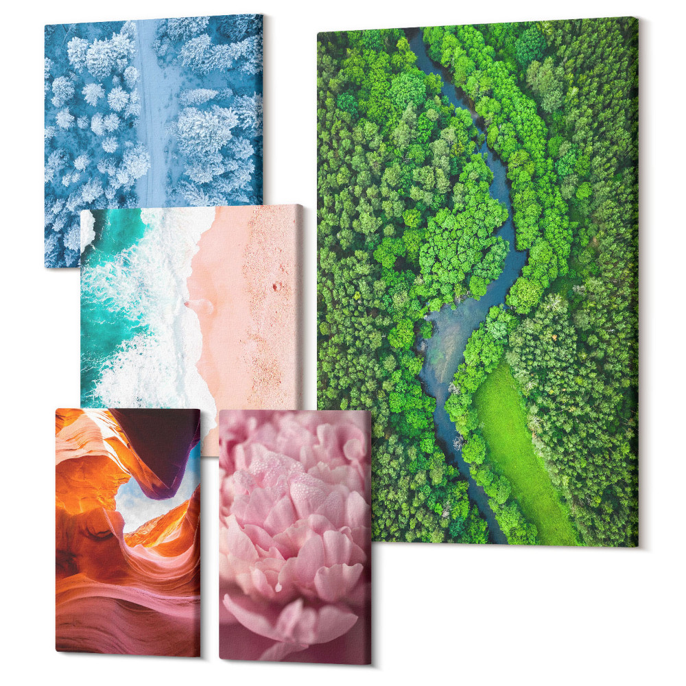 Sada obrazů pentaptych Přírodní zelené krajiny v harmonické kombinaci