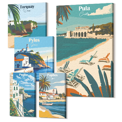 Sada obrazů pentaptych Pobřežní krajiny s okouzlujícími místy v Evropě