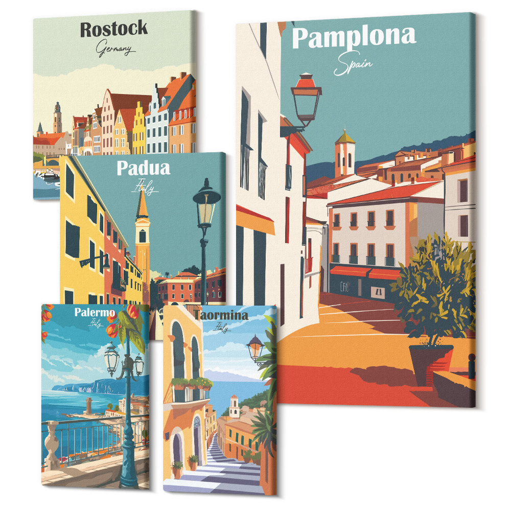 Sada 5 obrazů Evropská města malebné výhledy a architektura